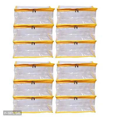 MBW Saree Cover Storage Bag Big for Clothes with Zip Organizer for Wardrobe, transparent Large Design Boxes (Pack of 9, Yellow)