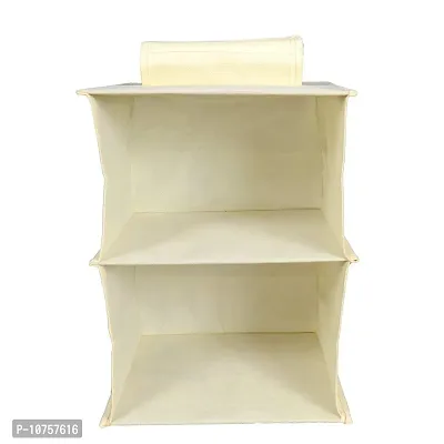 MBW Hanging Organizer for Wardrobe, Cloth Organizer for Wardrobe | Hanging Organizer, Clothes Organizer - Pack of 3 with 2 Shelves - Cream-thumb3