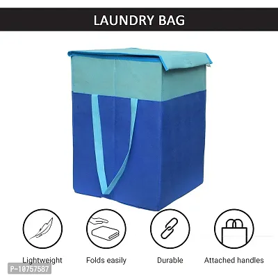 MBW Laundry Basket with Lid for Clothes, Organizer | Laundry Basket with Lid Big Size, Laundry Bag Foldable - Blue - 75 Liters, 21.5*15*14 inches - Pack of 1-thumb3