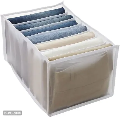 ABBASI Wardrobe Clothes Organizers, 7 Grids Compartment Storage Box, Washable Foldable Drawer Storage for Baby Clothes, Underwear, T-Shirts