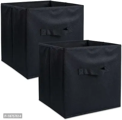 MBW Storage Organizer, Cube, Storage Box I Non-Woven Fabric Storage Box for Home Pack of 2, Black