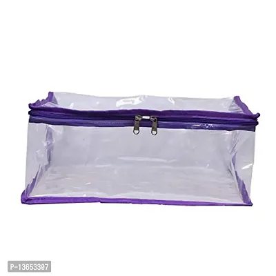 ABBASI Saree Cover Storage Bag Big for Clothes with Zip Organizer for Wardrobe, transparent Large Design Boxes (Pack of 1, Purple)-thumb0