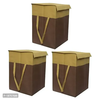 MBW Laundry Basket with Lid for Clothes, Organizer | Laundry Basket with Lid Big Size, Laundry Bag Foldable - Brown and Beige,75 Liters, 21.5*15*14 inches,Pack of 3(Polyester)