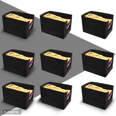 Non Woven Shirt Stacker Wardrobe Organizer Set ||Black|| Pack Of 9-thumb0