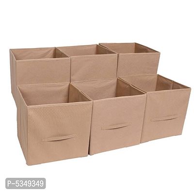 11.8x11.8x11.8 Storage Cubes | Features Dual Handles | Cube Storage Bins | Foldable Closet Organizers and Storage | Non-Woven Fabric Storage Box for Home (pack of 6, Biscuit)-thumb0