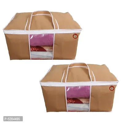 Non Woven Pieces Underbed Storage Bag, Storage Organizer, Blanket Cover (pack of 2, Beige)