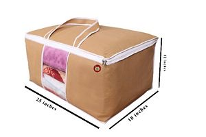 Non Woven Pieces Underbed Storage Bag, Storage Organizer, Blanket Cover (pack of 1, Beige)-thumb4