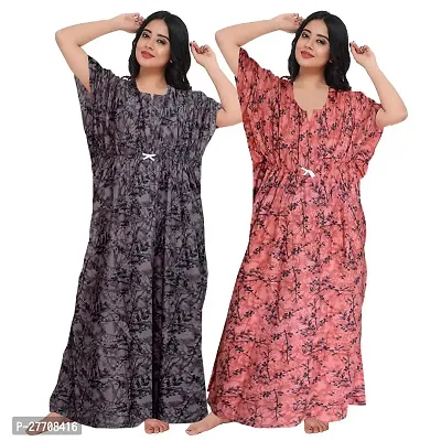 Viscironi Multicoloured Cotton Printed Nightdress For Women pack of 2-thumb0