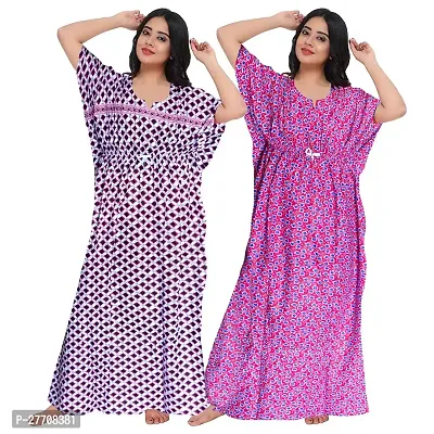 Viscironi Multicoloured Cotton Printed Nightdress For Women pack of 2-thumb0