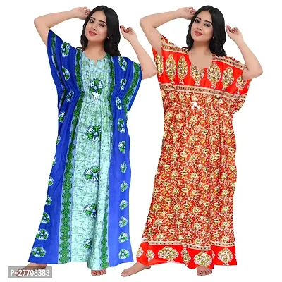 Viscironi Multicoloured Cotton Printed Nightdress For Women pack of 2-thumb0