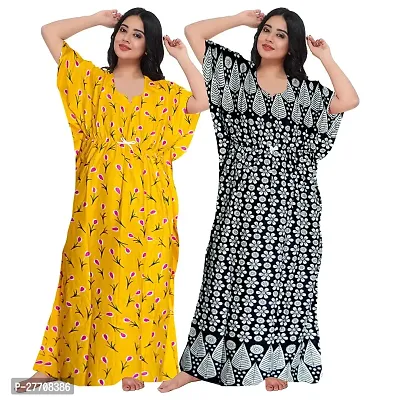 Viscironi Multicoloured Cotton Printed Nightdress For Women pack of 2-thumb0