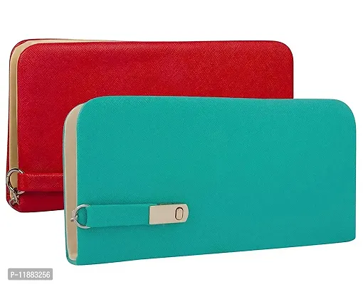 Rasm Lifestyle Red and Aqua Green Women's Wallet Clutch Combo of 2-thumb0