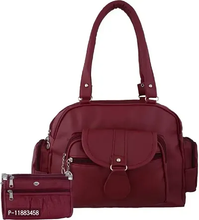 Bellina Women's D pocket maroon synthetic Shoulder handbag and wallet
