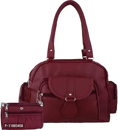 Bellina Women's D pocket maroon synthetic Shoulder handbag and wallet-thumb0