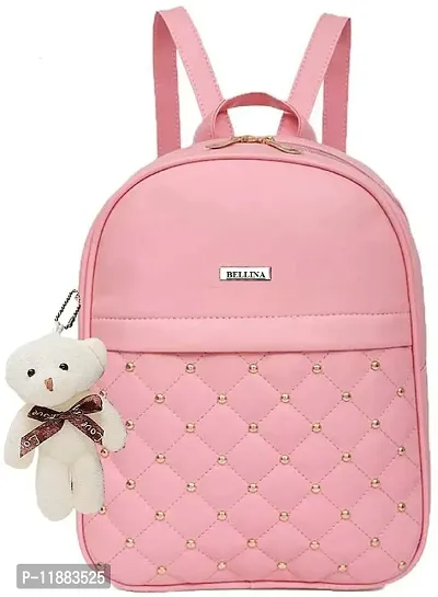 Bellina Women's and Girl's Backpack Daily use School bag (Pink)-thumb0