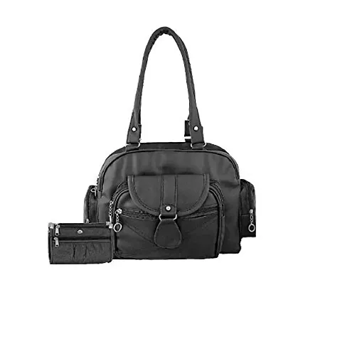 Bellina D Pocket Black Shoulder Handbag and Wallet for Women