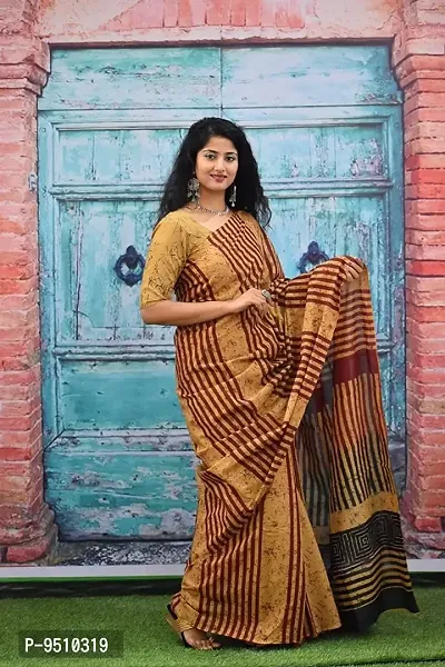 Buy Tropwear Handicrafts Women's Ikat Hand Block Print Jaipuri Cotton Linen  Saree with Blouse Piece_Blue_1 at Amazon.in