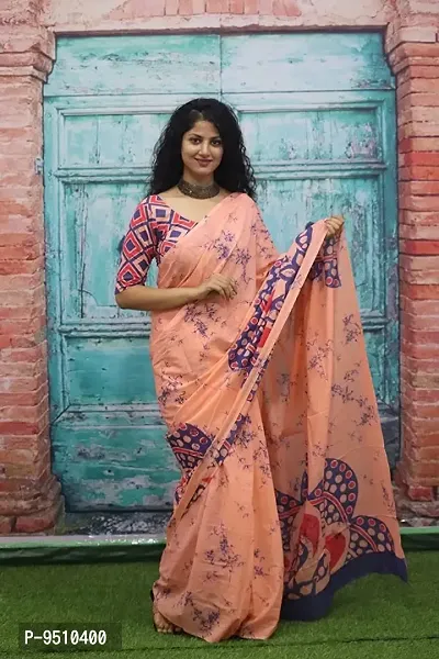 Hand Block Bagru Printed Soft Malmal Cotton Saree – Royskart