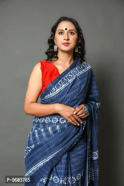 Buy Jaipuri Print Printed Daily Wear Pure Cotton Dark Blue Sarees Online @  Best Price In India | Flipkart.com