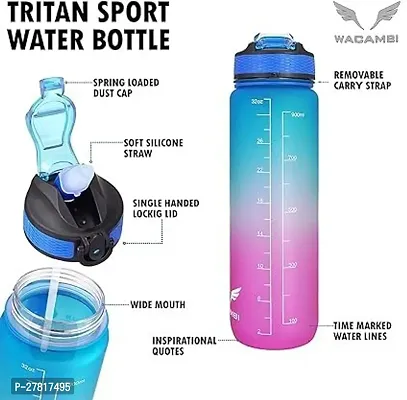 PuRa Tienda Motivational Gym Bottle BluePink 1000 ml Bottle Pack of 1 Blue Pink Plastic-thumb2