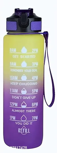 PuRa Tienda Motivational Gym Bottle PurpleYellow 1000 ml Bottle Pack of 1 Purple Yellow Plastic-thumb0