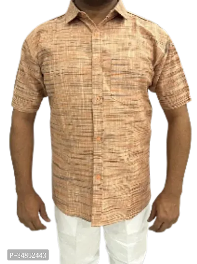 Stylish Orange Khadi Cotton Short Sleeves Casual Shirt For Men-thumb0