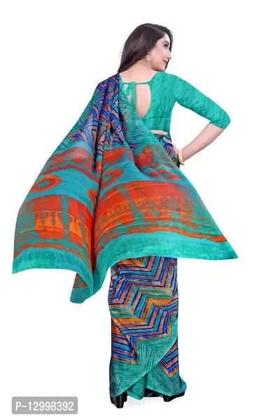 SATTVA Women's Georgette Printed Saree With Blouse Piece (Multi-Blue_Free size)-thumb3