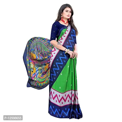 SATTVA Women's Georgette Ikkat Printed Saree With Blouse Piece (Green_Free size)-thumb3