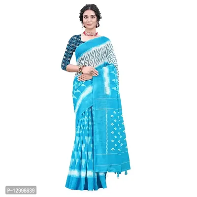 Women's New Summer Ikkat Cotton Slub Saree With Unstitched Blouse (Free size)