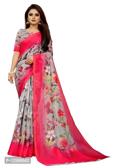 SATTVA Women's Kasab Border Digital Printed Cotton Blend Style Saree With Unstitched Blouse Piece (Digital Saree)-thumb0