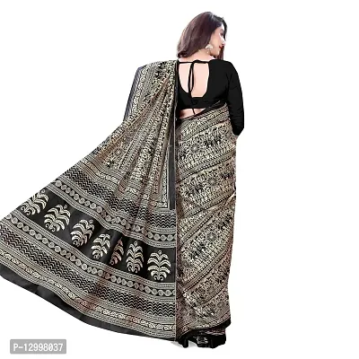 SATTVA Women's Tribal Print Khadi Silk Saree With blouse piece (Black-cream_Free size)-thumb3