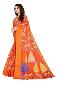 SATTVA Women's Zari Border & Floral Printed Cotton Blend Saree With Blouse Piece (Orange_Free size)-thumb3