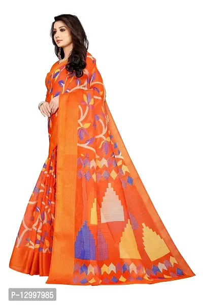 SATTVA Women's Zari Border & Floral Printed Cotton Blend Saree With Blouse Piece (Orange_Free size)-thumb4