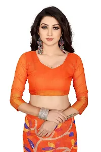 SATTVA Women's Zari Border & Floral Printed Cotton Blend Saree With Blouse Piece (Orange_Free size)-thumb2