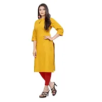 SATTVA Women's Pure Khadi/Cotton Material Straight Cut Kurta for Women Regular wear Round nack Kurtis (Yellow, X-Large)-thumb2