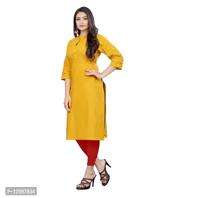 SATTVA Women's Pure Khadi/Cotton Material Straight Cut Kurta for Women Regular wear Round nack Kurtis (Yellow, X-Large)-thumb3