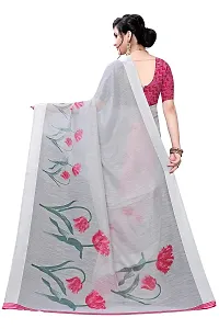 SATTVA Women's Floral Print Satin Patta Border Cotton Blend Saree With Blouse Piece (grey_Free size)-thumb2