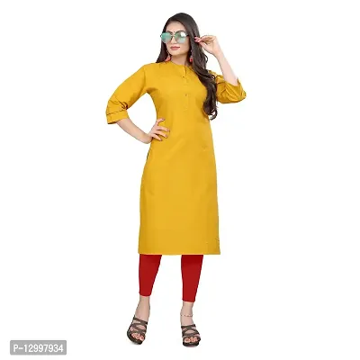 SATTVA Women's Pure Khadi/Cotton Material Straight Cut Kurta for Women Regular wear Round nack Kurtis (Yellow, X-Large)-thumb0