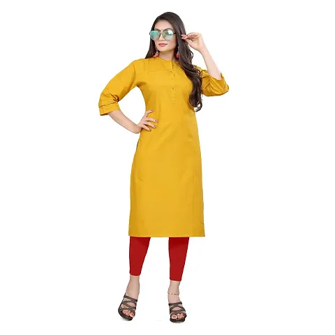 SATTVA Women's Pure Khadi/Cotton Material Straight Cut Kurta for Women Regular wear Round nack Kurtis (Yellow, X-Large)