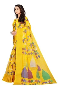 SATTVA Women's Zari Border & Floral Printed Cotton Blend Saree With Blouse Piece (Yellow_Free size)-thumb3