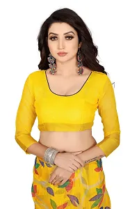 SATTVA Women's Zari Border & Floral Printed Cotton Blend Saree With Blouse Piece (Yellow_Free size)-thumb2