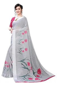 SATTVA Women's Floral Print Satin Patta Border Cotton Blend Saree With Blouse Piece (grey_Free size)-thumb1