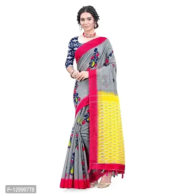 SATTVA Women's Ikat Silk Blend Saree with Blouse Piece (mulmul111_grey_Grey)-thumb0