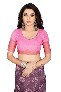 SATTVA Women's Zari Border & Floral Printed Cotton Blend Saree With Blouse Piece (Pink_Free size)-thumb2