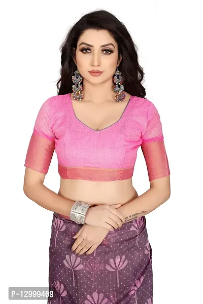 SATTVA Women's Zari Border & Floral Printed Cotton Blend Saree With Blouse Piece (Pink_Free size)-thumb3