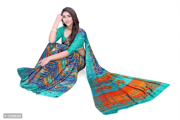 SATTVA Women's Georgette Printed Saree With Blouse Piece (Multi-Blue_Free size)-thumb4