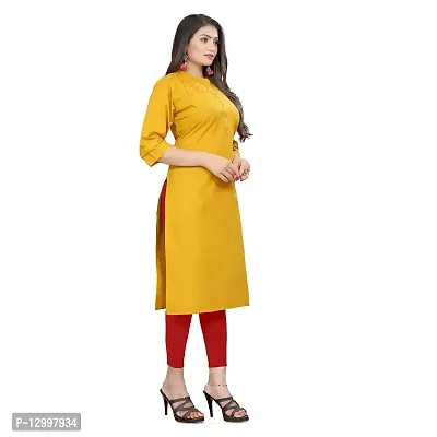 SATTVA Women's Pure Khadi/Cotton Material Straight Cut Kurta for Women Regular wear Round nack Kurtis (Yellow, X-Large)-thumb2