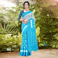 Women's New Summer Ikkat Cotton Slub Saree With Unstitched Blouse (Free size)-thumb1