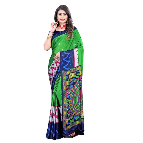 SATTVA Women's Georgette Ikkat Saree With Blouse Piece (Green_Free size)