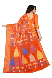 SATTVA Women's Zari Border & Floral Printed Cotton Blend Saree With Blouse Piece (Orange_Free size)-thumb1